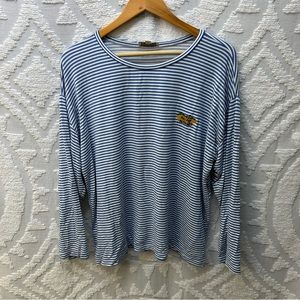 Loft Knit Blue/White Striped “Sunshine on My Mind” Embroidered Crew Neck Tee